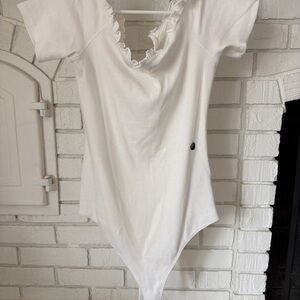 Abercrombie Off the Shoulder White Ruffle Bodysuit